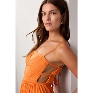 Fame & Partners Women's Chiffon Eira Midi Dress Sleeveless Orange Size 6